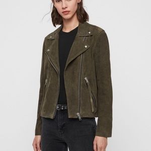 ALL SAINTS Dalby Jacket - Dark Green Suede - Size 4